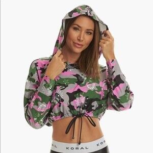 NWOT Koral Womens Clover Energy Cropped Long Sleeve Hoodie Bandana Troop sz XS